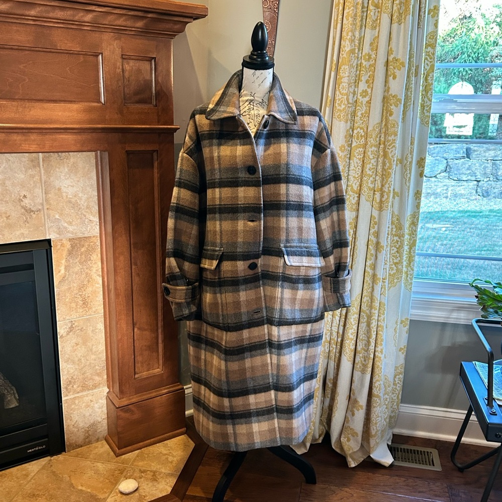 Oversized BR Plaid Wool Blend Coat